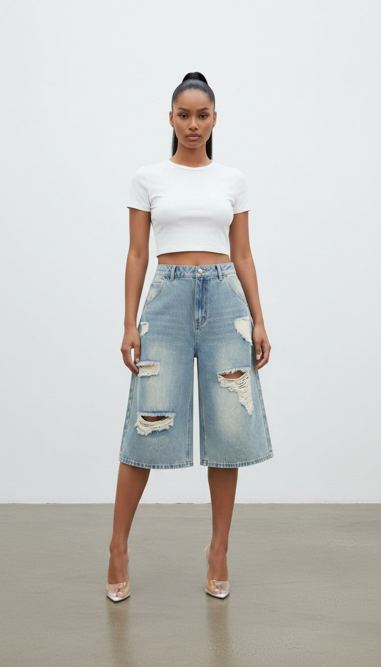 Denim Distressed Jorts