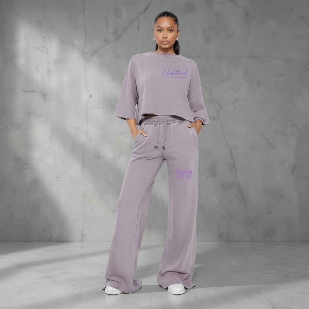 Hush Boutique vintage garment dyed two piece set in mauve with cropped top and wide leg elastic waist pants