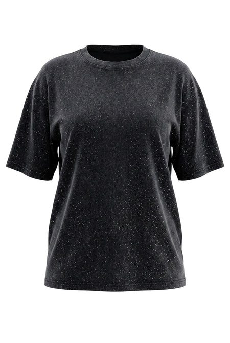 Hush Boutique black oversized t-shirt with subtle rhinestone stud detailing and a vintage washed finish