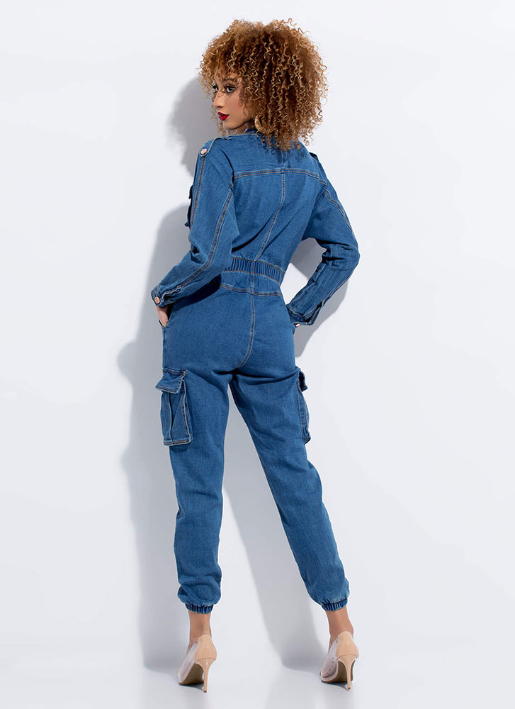 Denim Cargo Stretchy Jumpsuit (ONLY 