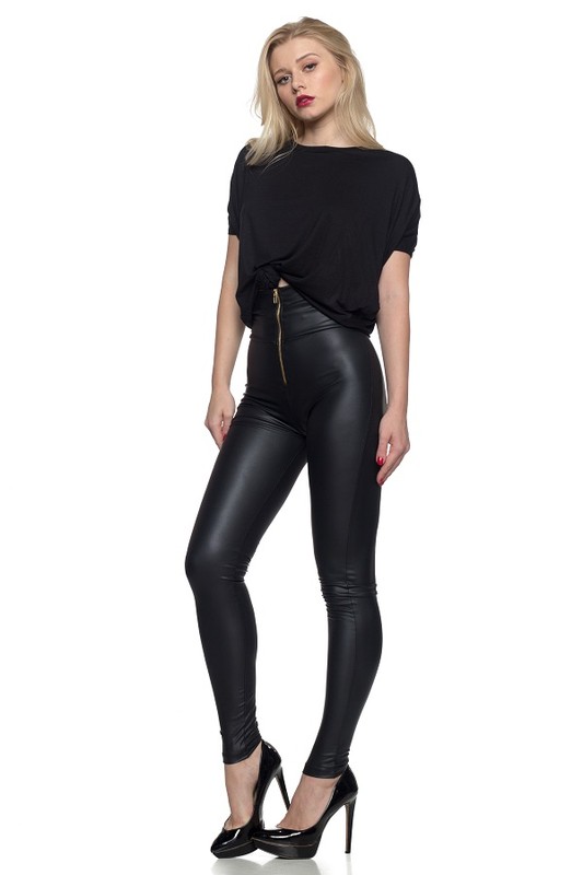 Exposed Zipper Faux Leather High Waist Legging - Hush Boutique