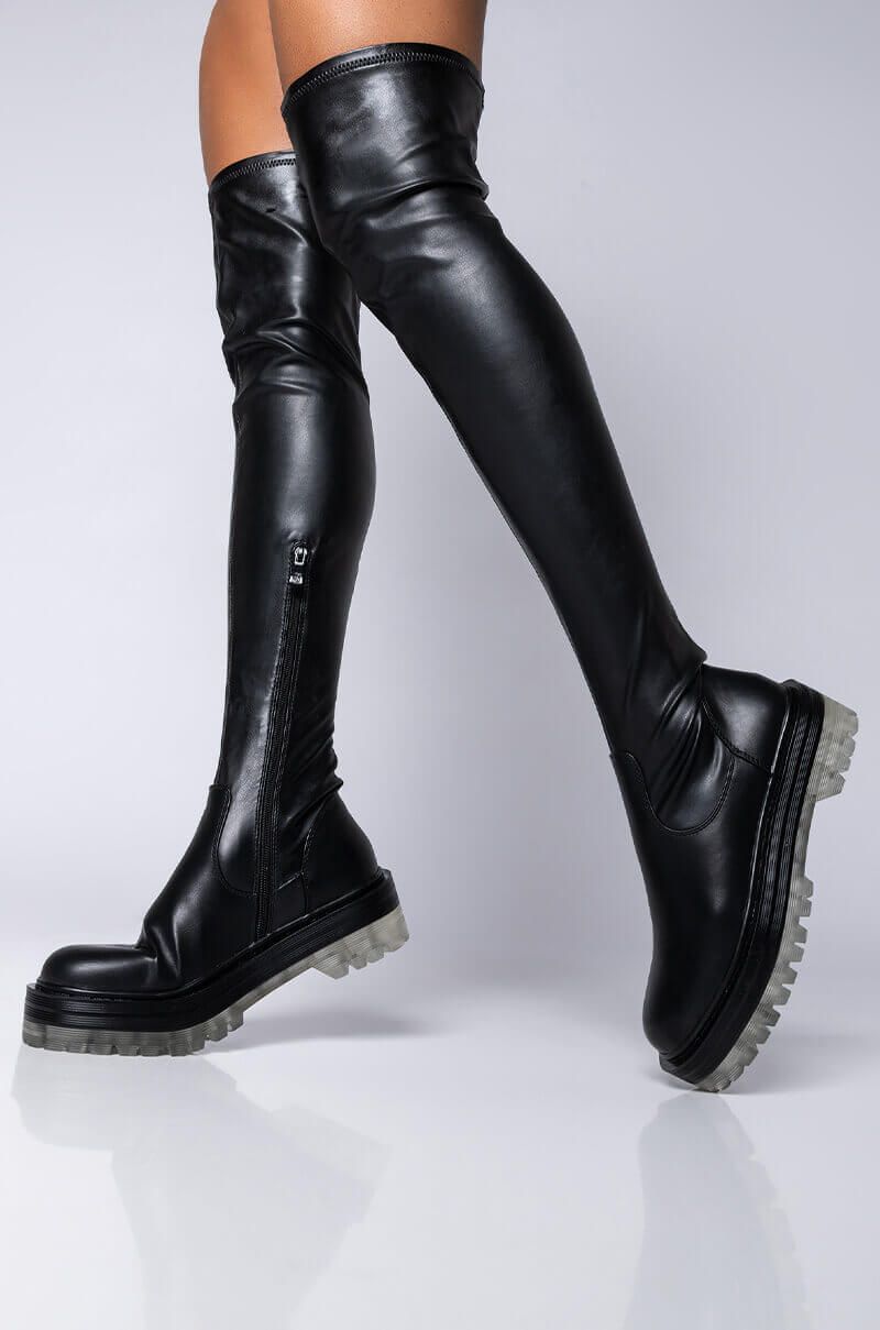 clear knee high boots