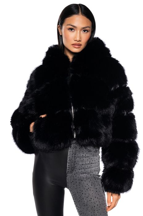 Luxe hooded best sale faux fur coat