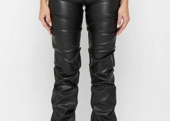Stacked Faux Leather Zipper Front Stretchy Pant