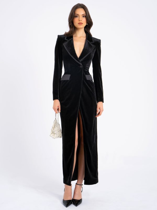 Luxe Black Velvet Maxi Blazer Dress/Duster