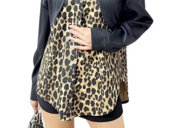 Cold Shoulder Luxe Cheetah Denim Shirt