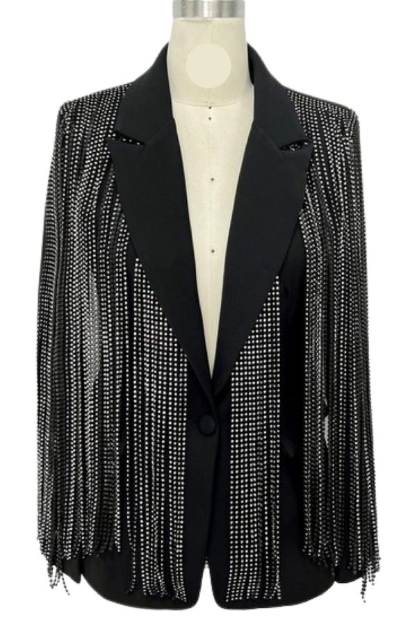 LUXE HOLIDAY Rhinestone Fringe Blazer