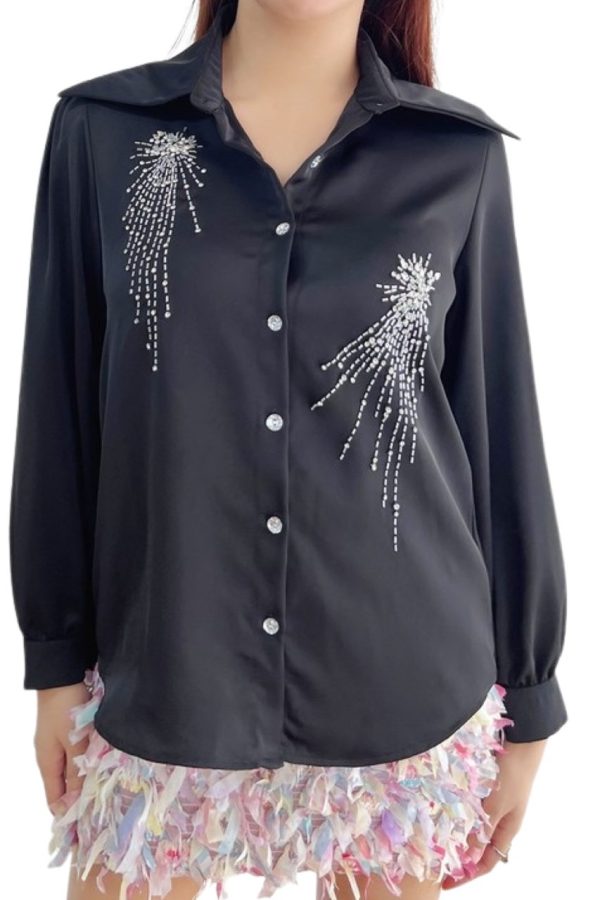 Life of The Party Studded Blouse W/Diamond Buttons