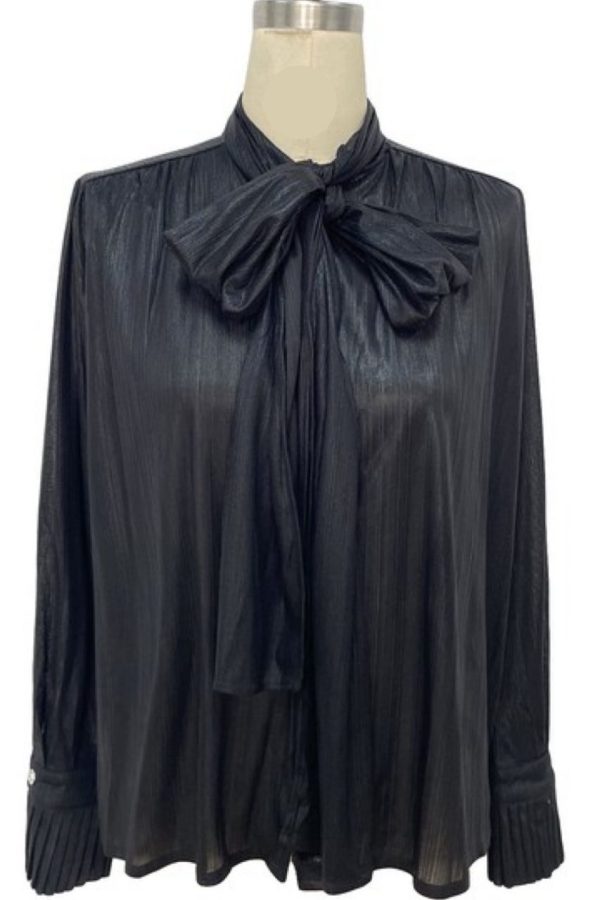 Holiday Luxe BowTie Silky Blouse