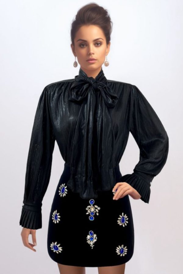 Holiday Luxe BowTie Silky Blouse - Image 2