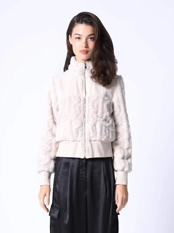 Lace Spangle Yoke High-Neck Shearing Jacket