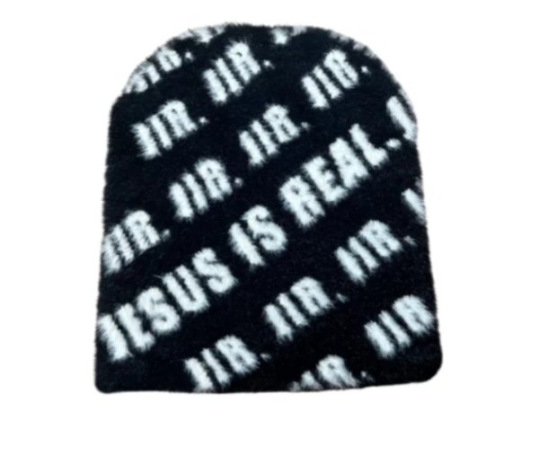 JESUS IS REAL Black and White Fuzz Beanie - Image 2